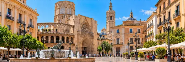Old Town (Ciutat Vella) in Valencia, Spain, featuring historic architecture and a grand cathedral.