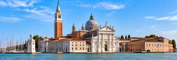 Basilica of San Giorgio Maggiore in Venice with its grand dome and historic bell tower