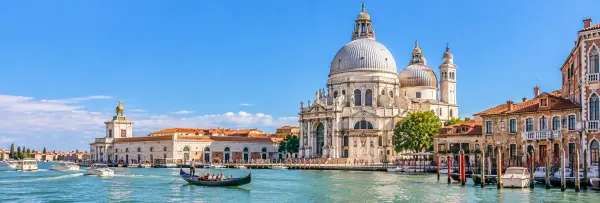 Santa Maria della Salute in Venice, Italy, rising above the Grand Canal with its distinctive domes.