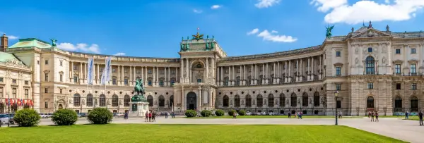 Hofburg Palace in Vienna with its grand historic façade and landscaped courtyard