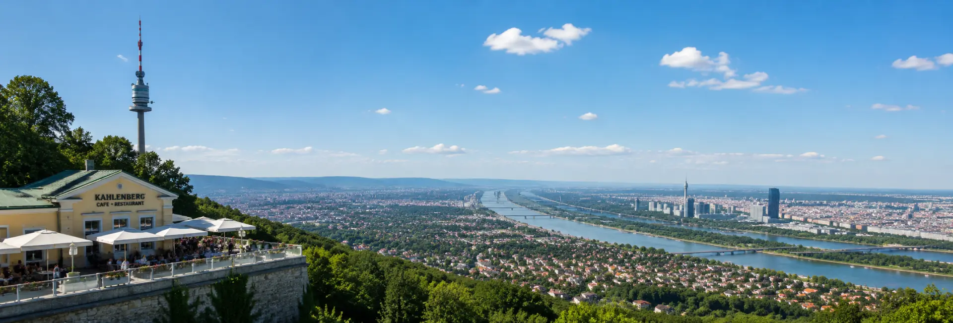 Kahlenberg in Vienna overlooking the Danube and the city skyline