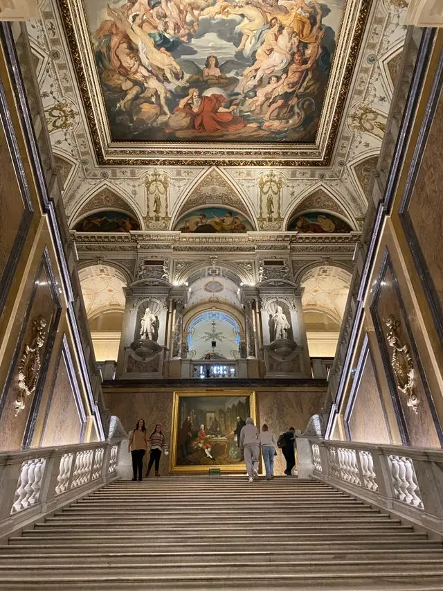 Ornate grand staircase and interior frescoes inside the Kunsthistorisches Museum Vienna