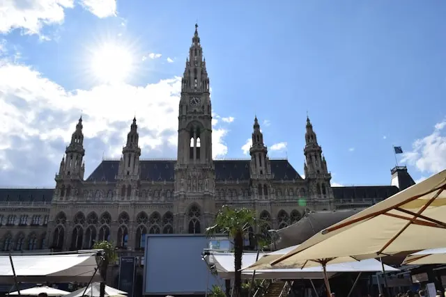 Vienna City Hall (Rathaus) in daylight with its Gothic towers and outdoor Rathausplatz setting