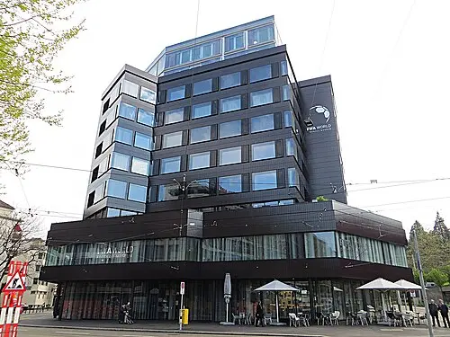 FIFA World Football Museum in Zurich with its modern black-and-glass façade
