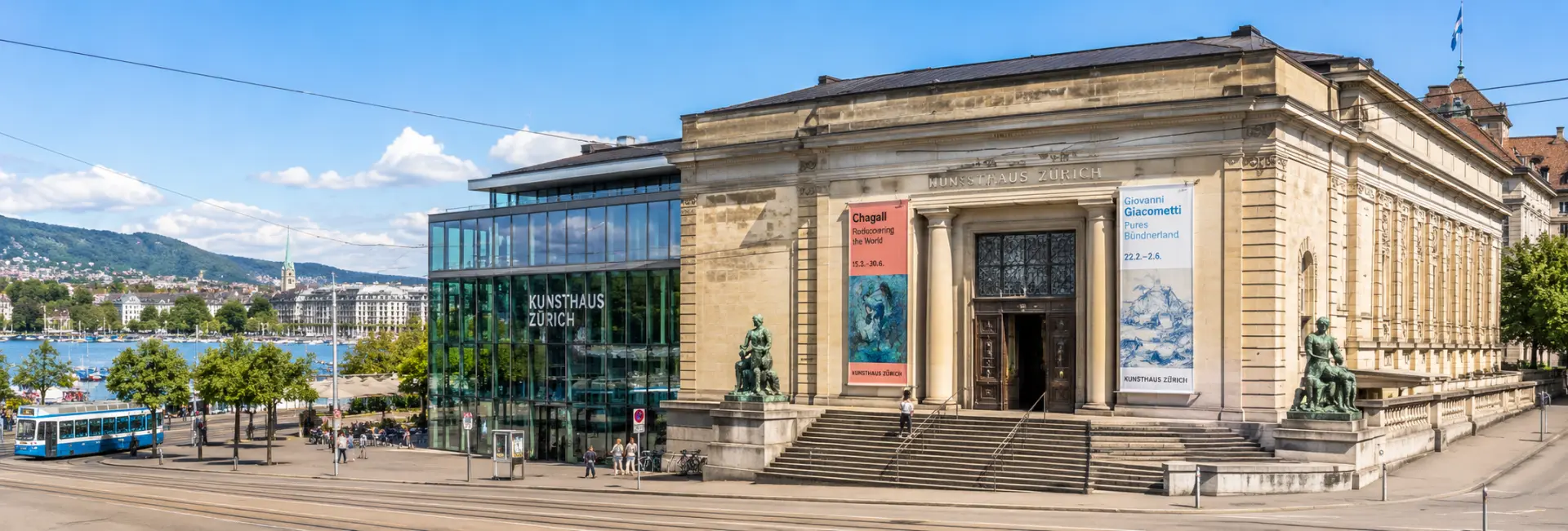 Kunsthaus Zürich museum building and modern extension in bright daylight