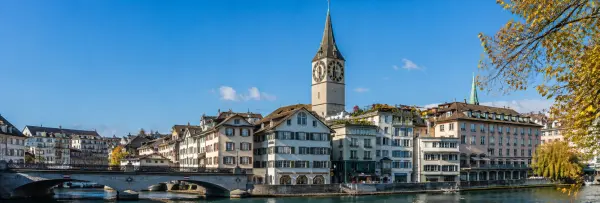 St. Peter’s Church in Zurich with its iconic clock tower above the Old Town