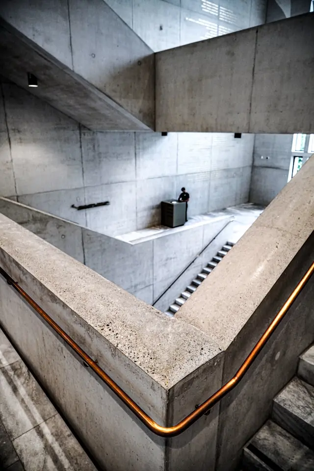 Swiss National Museum Zurich interior with modern concrete stairways and architectural design