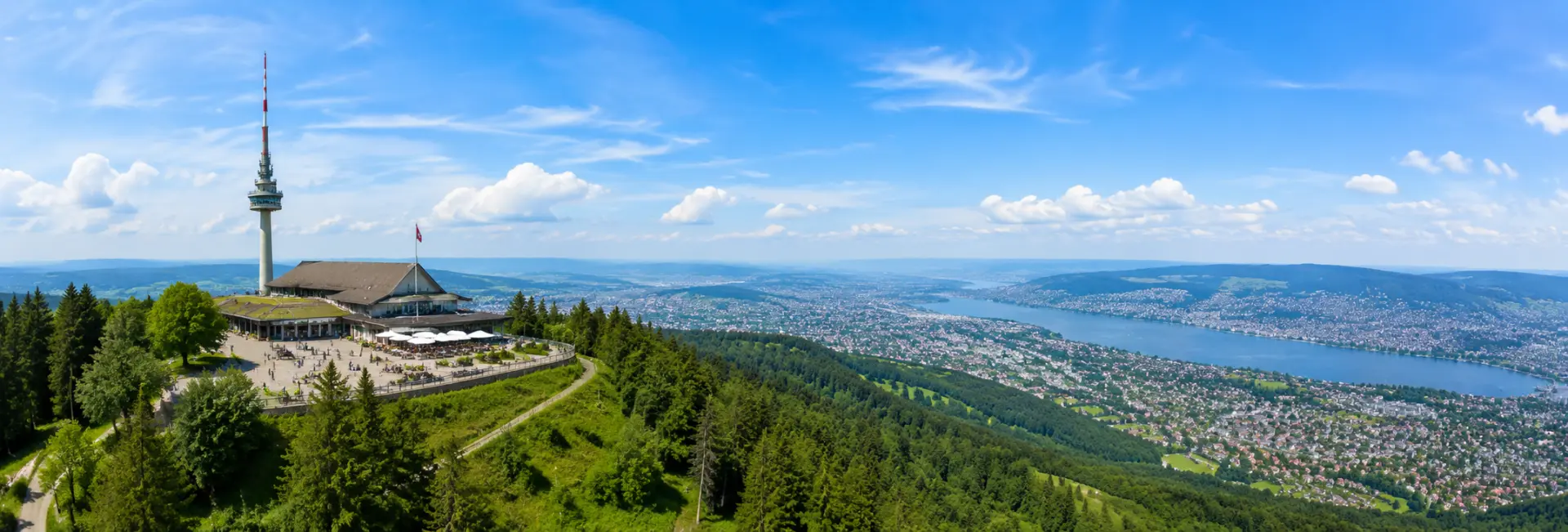 Uetliberg Mountain overlooking Zurich, Lake Zurich, and the surrounding Swiss landscape