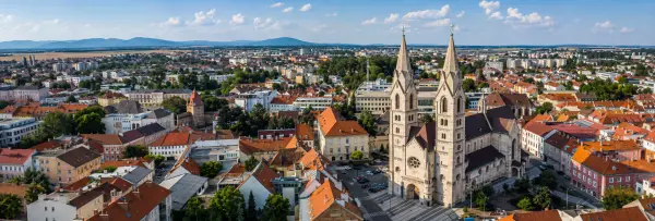 Wiener Neustadt, Austria aerial cityscape with historic church