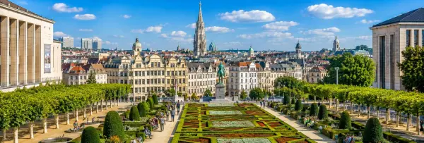 Brussels panoramic cityscape with historic buildings and Gothic architecture
