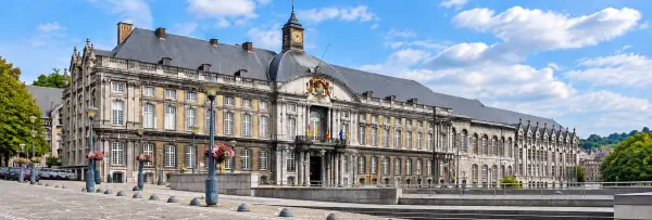 Palais des Princes-Évêques in Liège, Belgium, with its historic architecture and clock tower.
