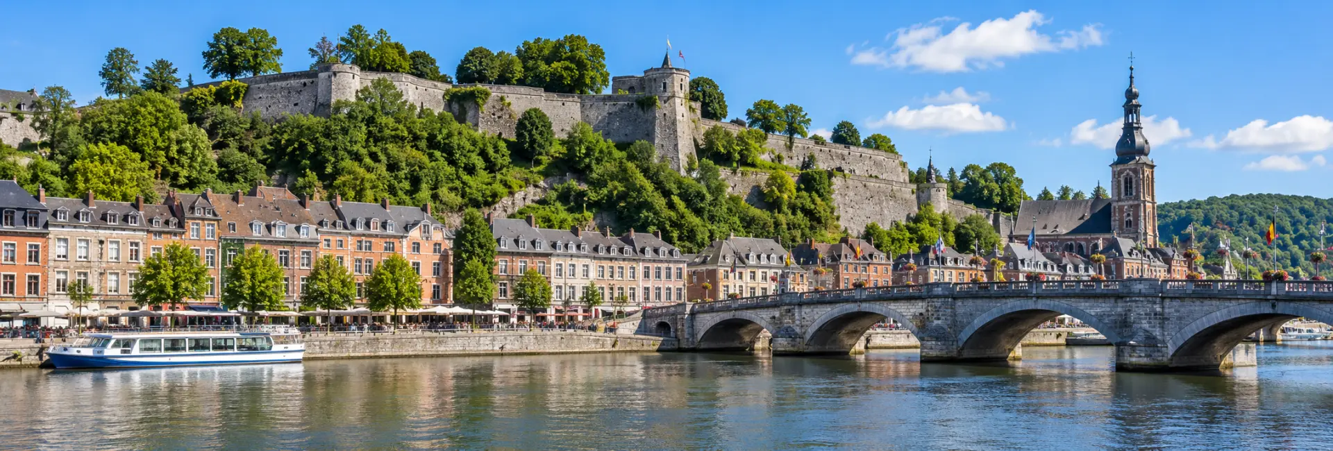 Namur, Belgium, with the historic Citadel overlooking the river and picturesque old town.