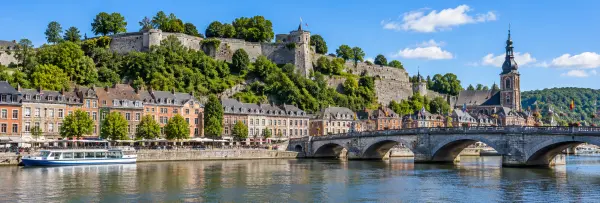 Namur, Belgium, with the historic Citadel overlooking the river and picturesque old town.