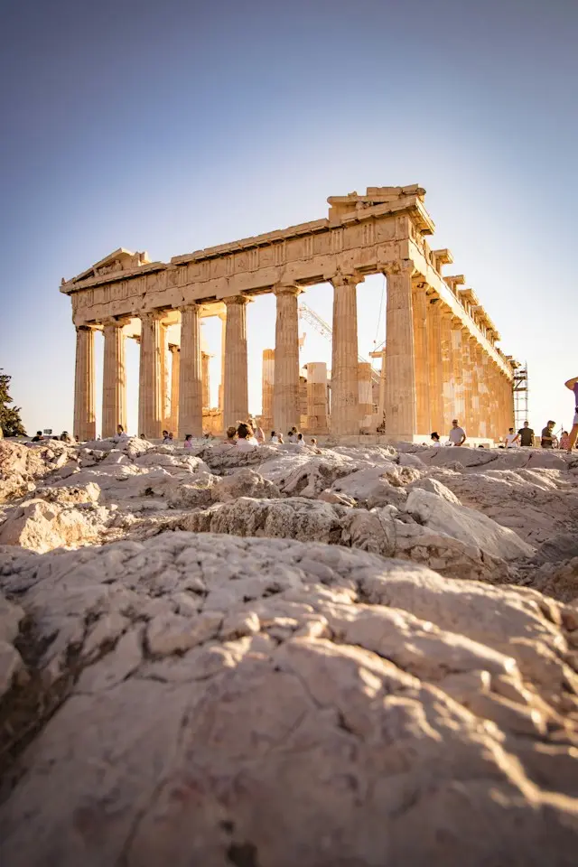 Parthenon on the Acropolis in Athens illuminated by warm evening sunlight