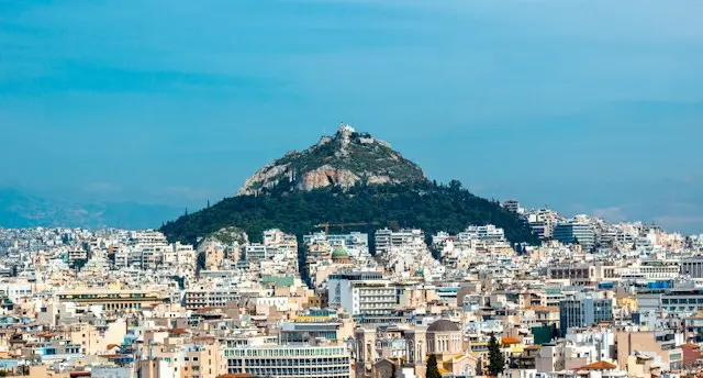 Mount Lycabettus overlooking the city of Athens, Greece