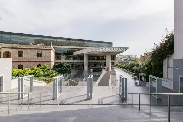 Acropolis Museum entrance and modern architecture in Athens, Greece