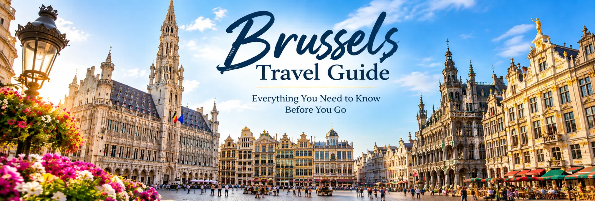 Brussels Grand Place with historic buildings and Town Hall under a bright blue sky