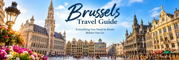 Brussels Grand Place with historic buildings and Town Hall under a bright blue sky