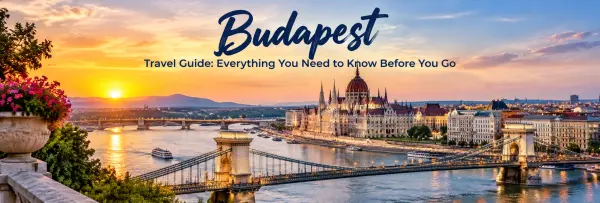 Budapest skyline with Chain Bridge and Parliament Building at sunset