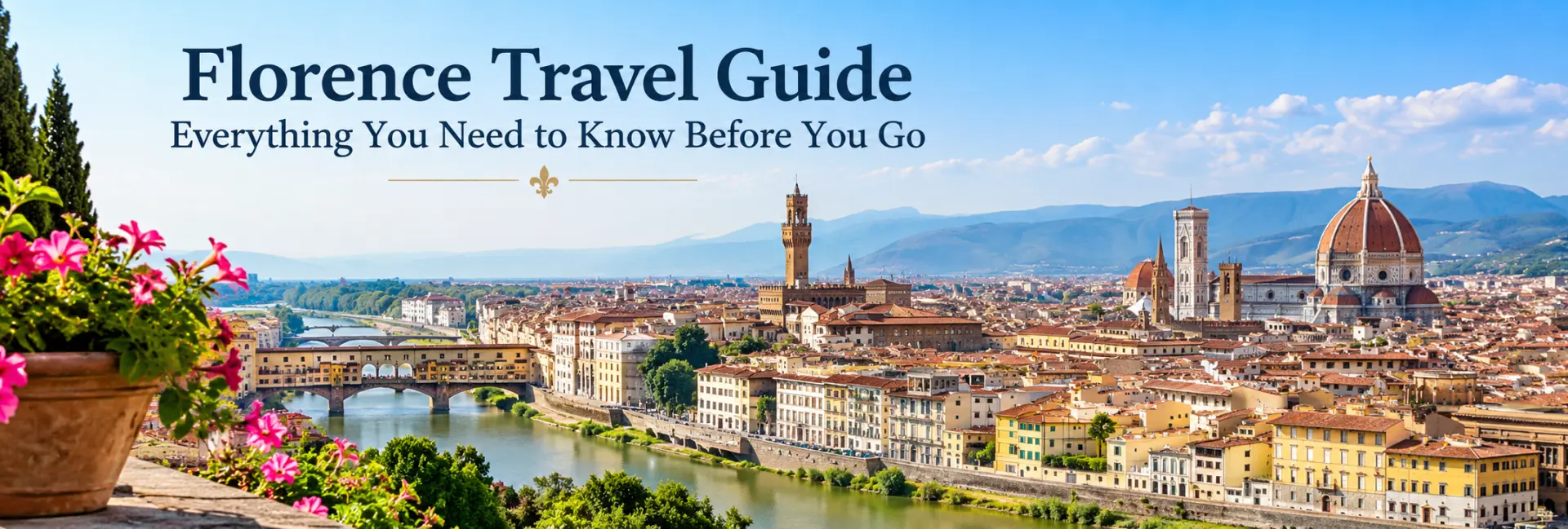Florence Travel Guide with panoramic view of the Duomo, Arno River, and historic city center
