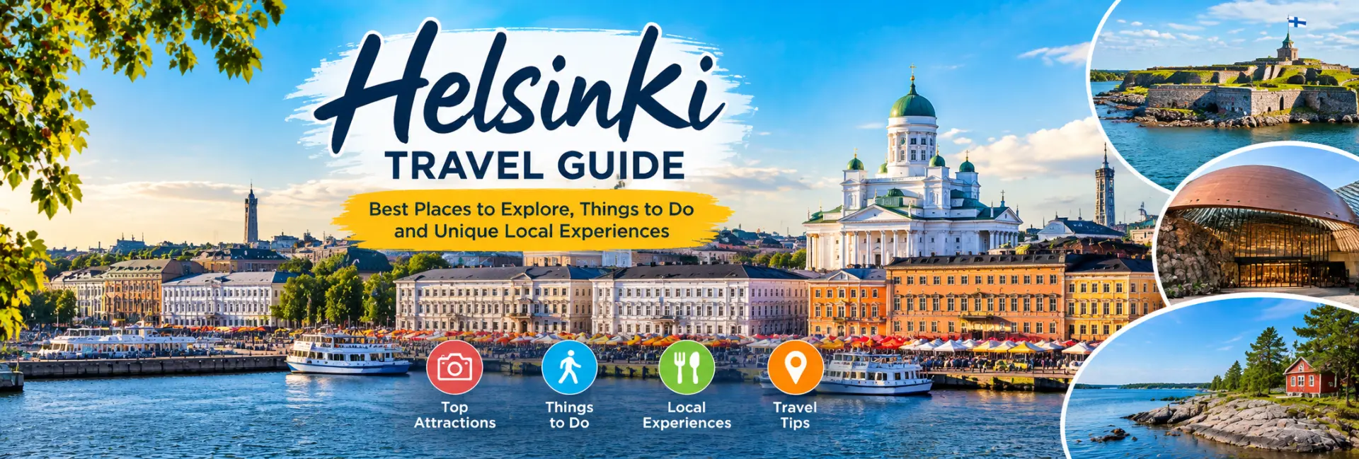 Helsinki travel guide featuring the cathedral, waterfront, Suomenlinna and scenic Finnish archipelago.