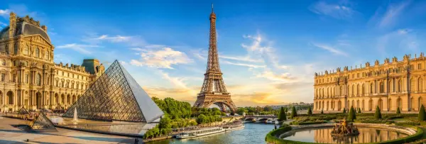 Louvre Museum, Eiffel Tower, and Versailles Palace in Paris