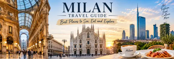 Milan travel guide featuring the Duomo, Galleria Vittorio Emanuele II, skyline, coffee and Italian cuisine.