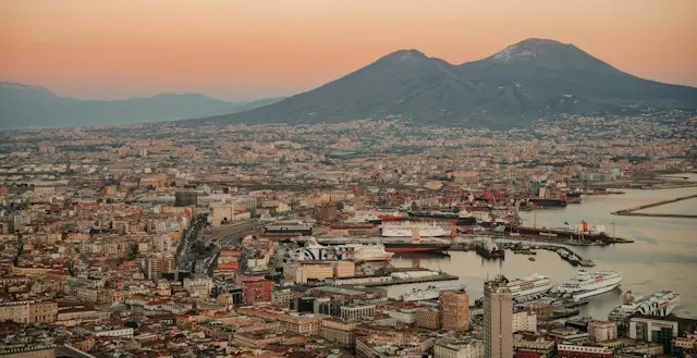 Naples cityscape with Mount Vesuvius and the Bay of Naples