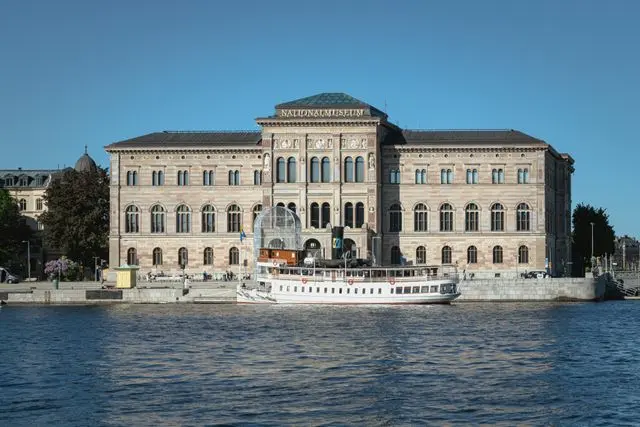 Nationalmuseum building overlooking the waterfront in Stockholm, Sweden