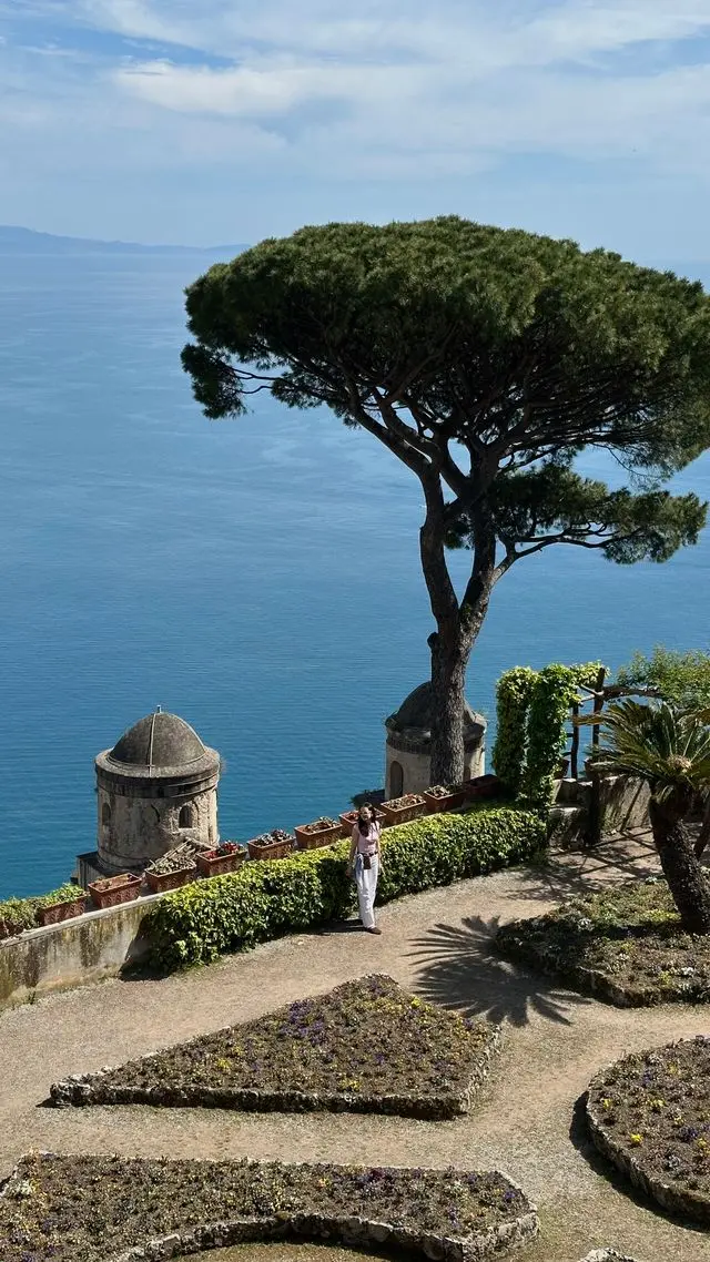 Terraced garden with a pine tree and sea views along the Amalfi Coast