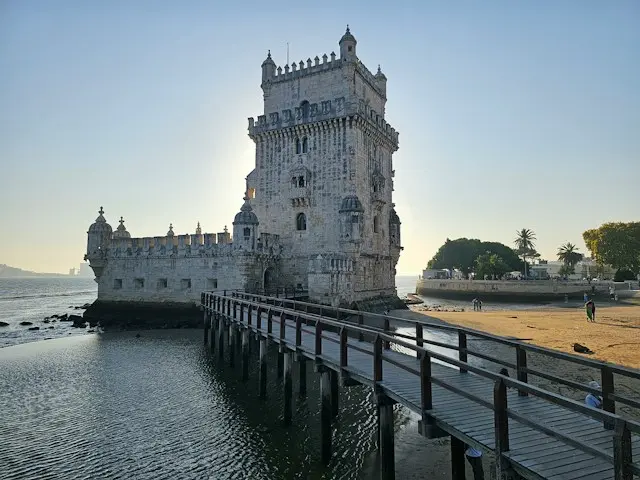 Belém Tower overlooking the waterfront in Lisbon, Portugal