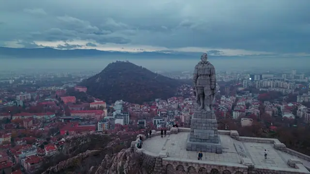 Alyosha Monument overlooking Plovdiv, Bulgaria, from Bunardzhik Hill