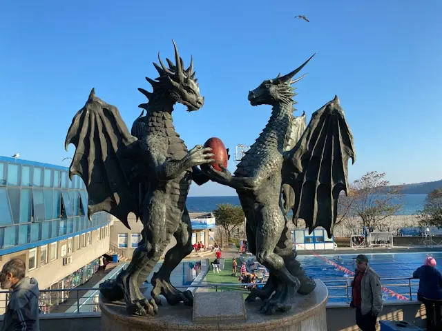 Dragon sculpture overlooking the Black Sea in Varna, Bulgaria