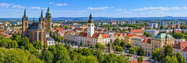 Panoramic view of Hradec Králové with White Tower, Cathedral of the Holy Spirit and historic square
