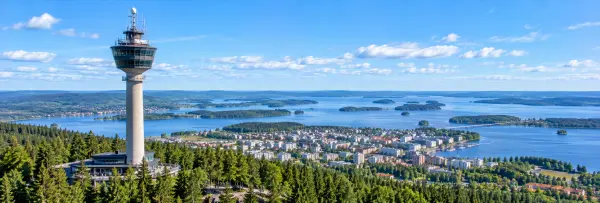 Kuopio city and Lake Kallavesi viewed from Puijo Tower in Finland