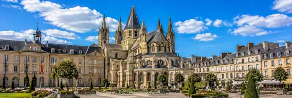 Historic center of Caen with the Abbaye aux Hommes and traditional Norman architecture