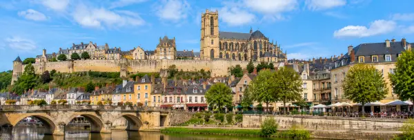 Le Mans historic old town with medieval walls and the grand Saint-Julien Cathedral