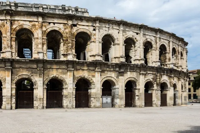 Ancient Roman amphitheatre exterior in Nîmes, France