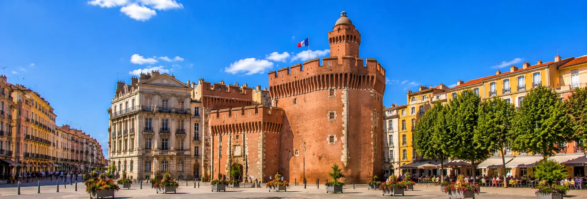 Castillet fortress and historic city center of Perpignan, France