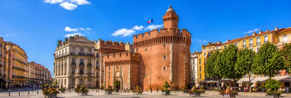 Castillet fortress and historic city center of Perpignan, France