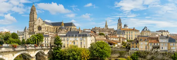 Poitiers, France skyline with Notre-Dame-la-Grande and historic stone buildings