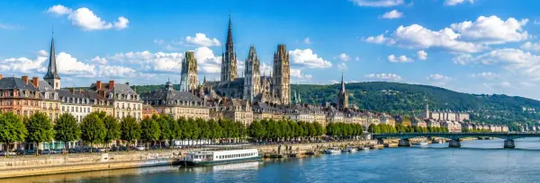 Rouen, France with its Gothic cathedral and historic riverside skyline