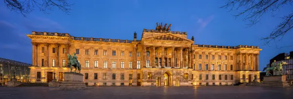 Braunschweig Palace illuminated at dusk in Braunschweig, Germany