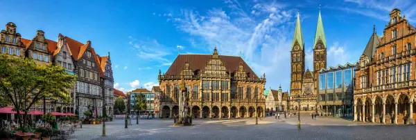 Bremen Market Square with historic Town Hall, Bremen Cathedral and ornate European architecture
