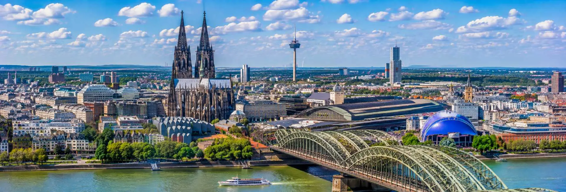 Cologne, Germany panoramic view with Cologne Cathedral, Rhine River and Hohenzollern Bridge