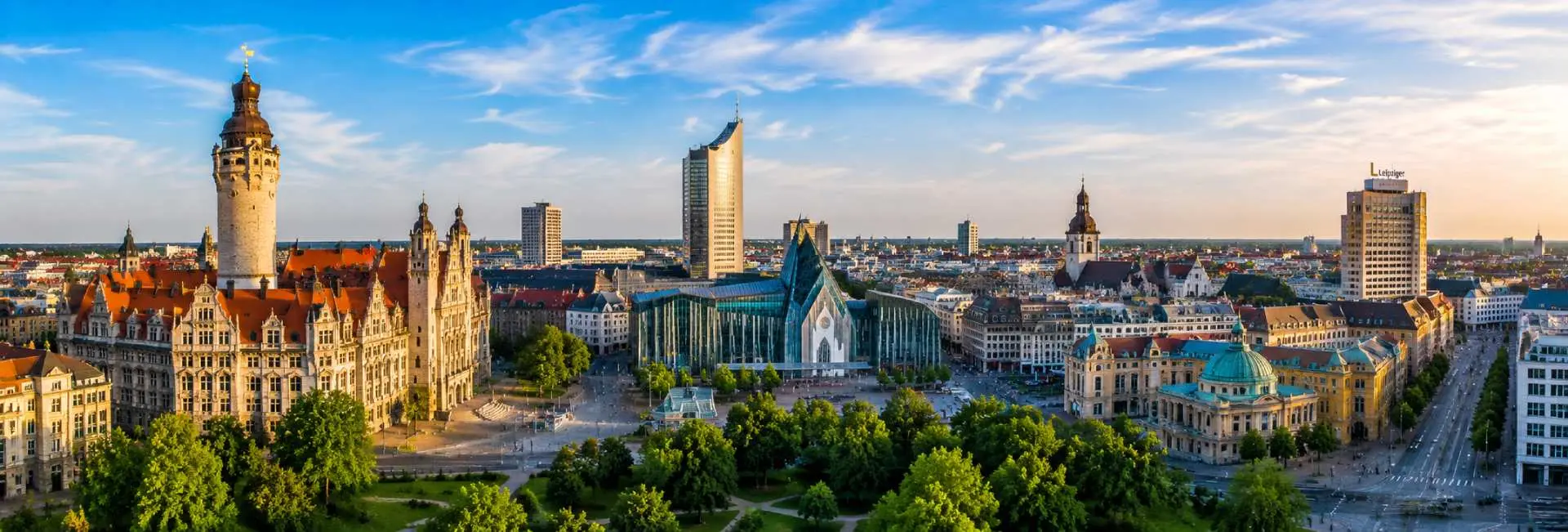 Leipzig, Germany, with the New Town Hall, historic city center and modern skyline