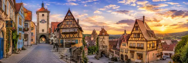 Rothenburg ob der Tauber, Germany, with medieval half-timbered houses, towers and cobblestone streets