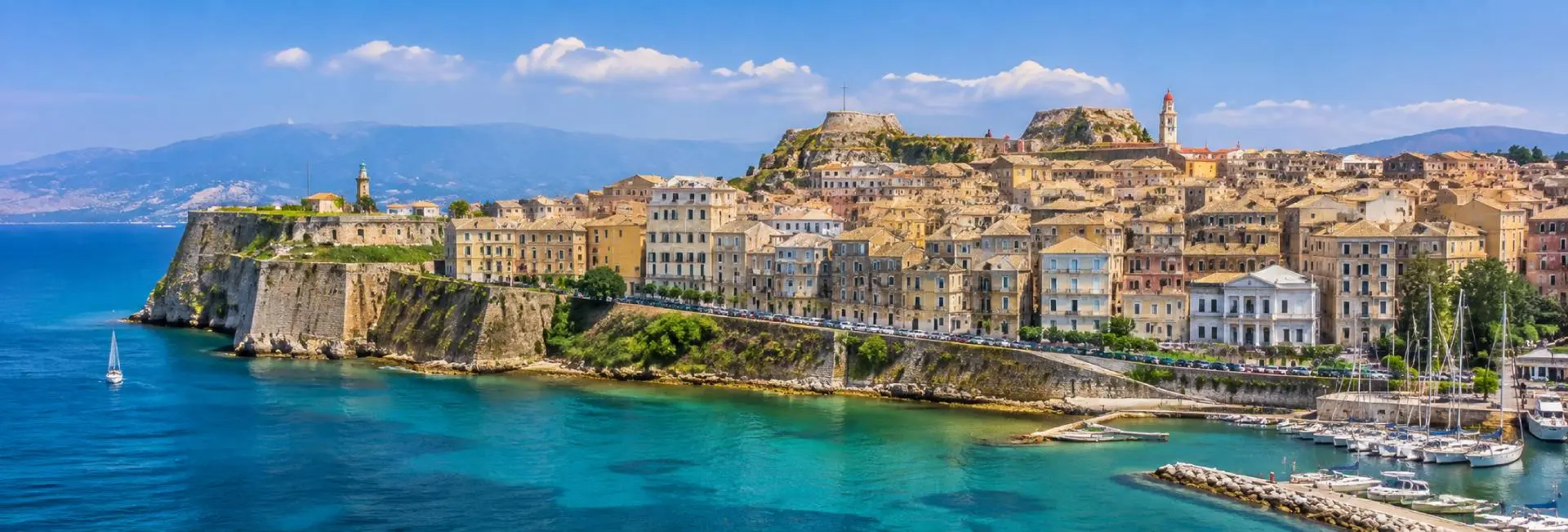 Corfu Old Town and historic Venetian fortress overlooking the Ionian Sea in Greece