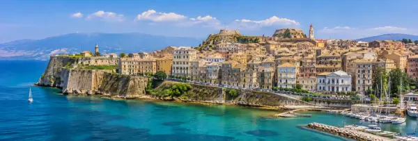 Corfu Old Town and historic Venetian fortress overlooking the Ionian Sea in Greece