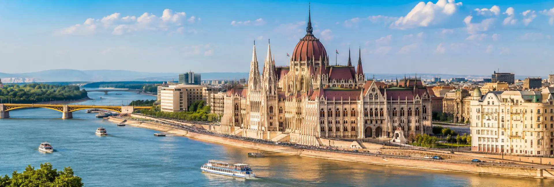 Budapest panoramic cityscape with Hungarian Parliament Building beside the Danube River